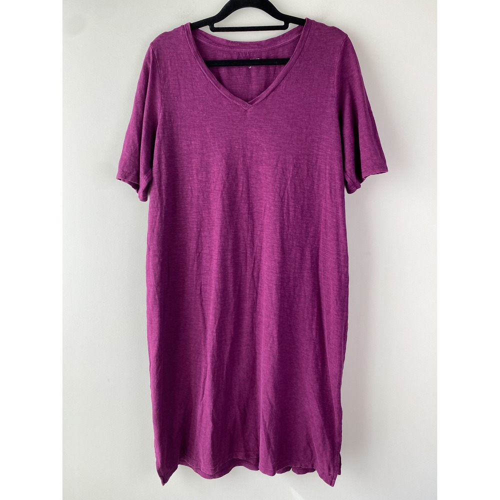 Eileen Fisher Womens T Shirt Dress S Purple Hemp Organic Cotton V Neck S17HOC